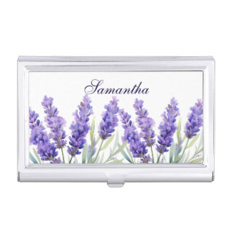 Watercolor Lavender Flowers Business Card Case