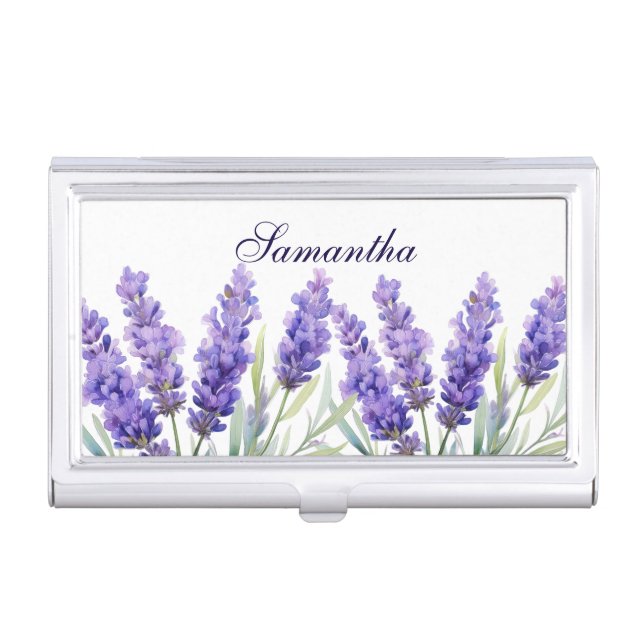 Watercolor Lavender Flowers Business Card Case (Front)