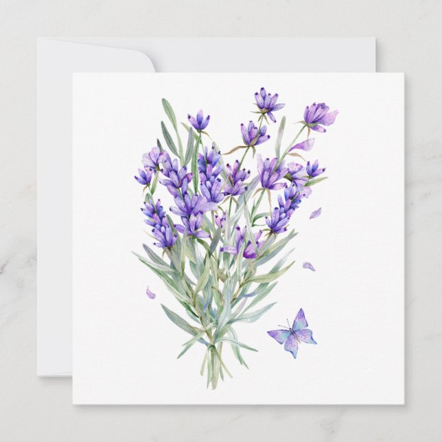 Watercolor Lavender Flowers  Card (Front)
