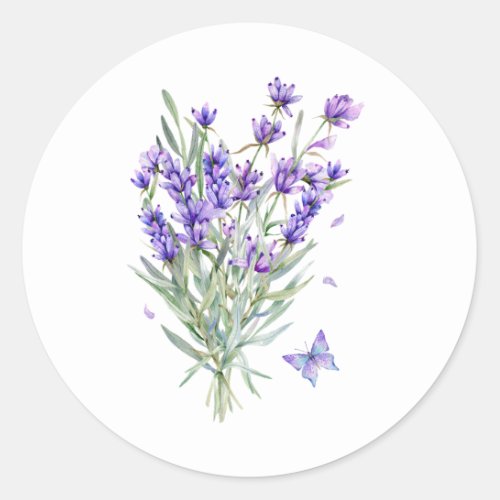 Watercolor Lavender Flowers  Classic Round Sticker