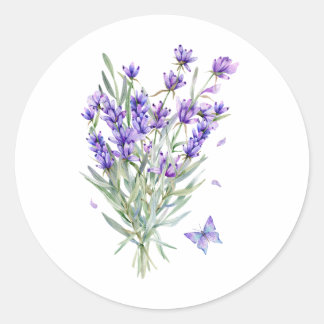Watercolor Lavender Flowers  Classic Round Sticker