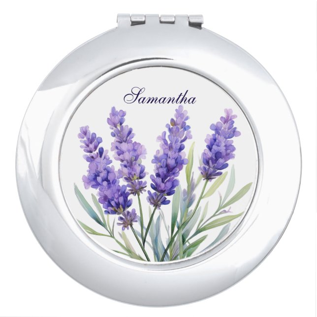 Watercolor Lavender Flowers Compact Mirror (Front)