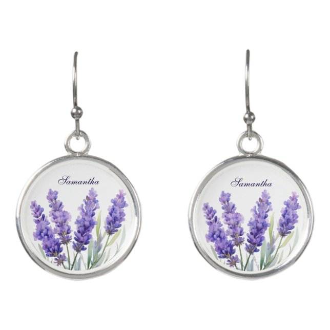 Watercolor Lavender Flowers Earrings (Front)