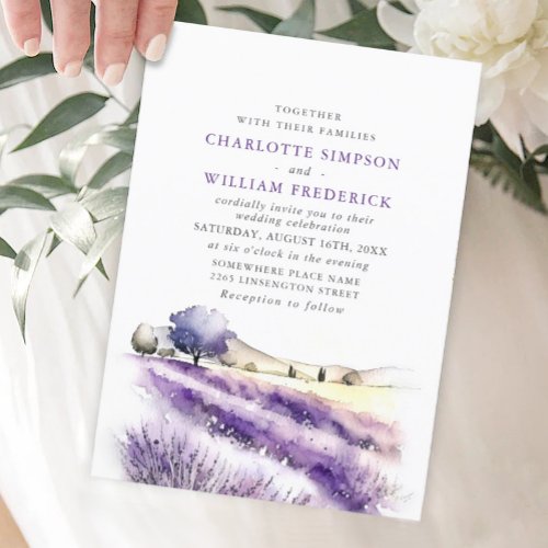 Watercolor Lavender Flowers Field Wedding Invitation