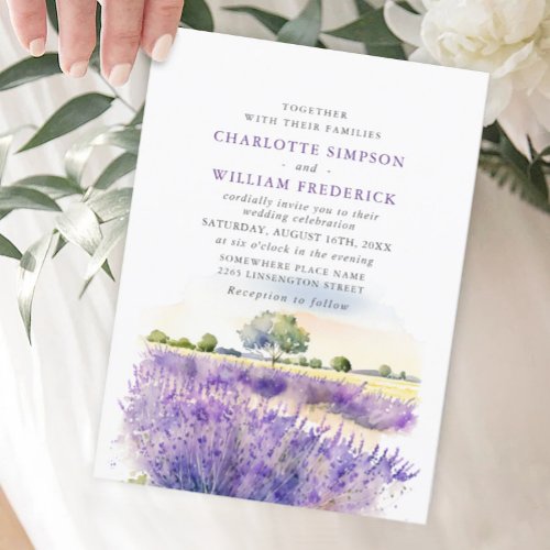Watercolor Lavender Flowers Field Wedding Invitation