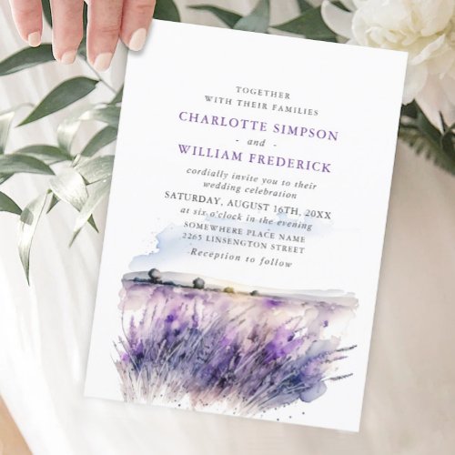 Watercolor Lavender Flowers Field Wedding Invitation