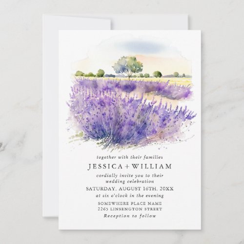 Watercolor Lavender Flowers Field Wedding QR code Invitation