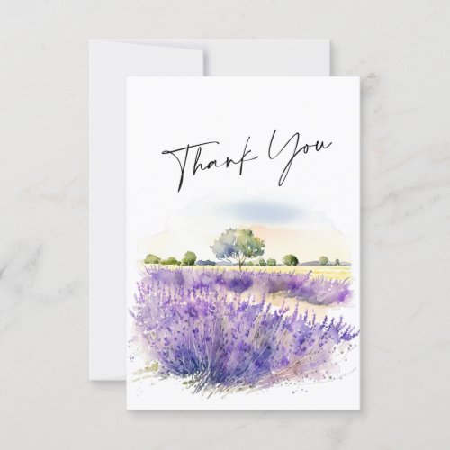 Watercolor Lavender Flowers Field Wedding QR code Thank You Card