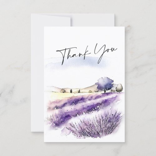 Watercolor Lavender Flowers Field Wedding QR code Thank You Card