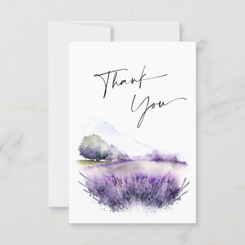 Watercolor Lavender Flowers Field Wedding QR code Thank You Card