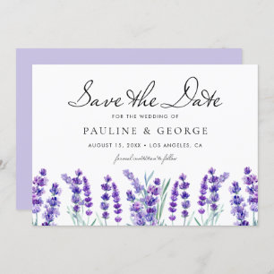 Watercolor Lavender Flowers Floral Bouquet Save The Date