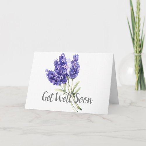 Watercolor Lavender Flowers Get Well Soon Card