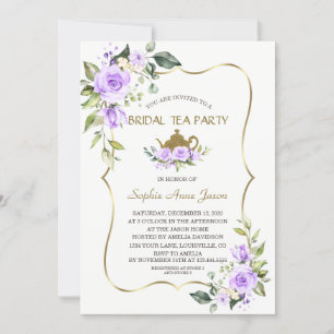 Watercolor Lavender Flowers Gold Bridal Tea Party Invitation