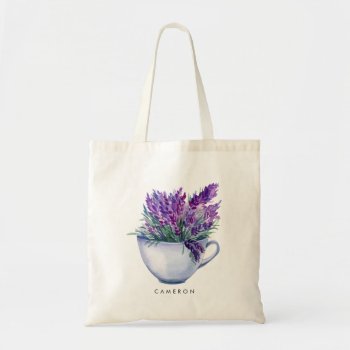 Watercolor Lavender Flowers In Teacup Personalized Tote Bag by KeikoPrints at Zazzle