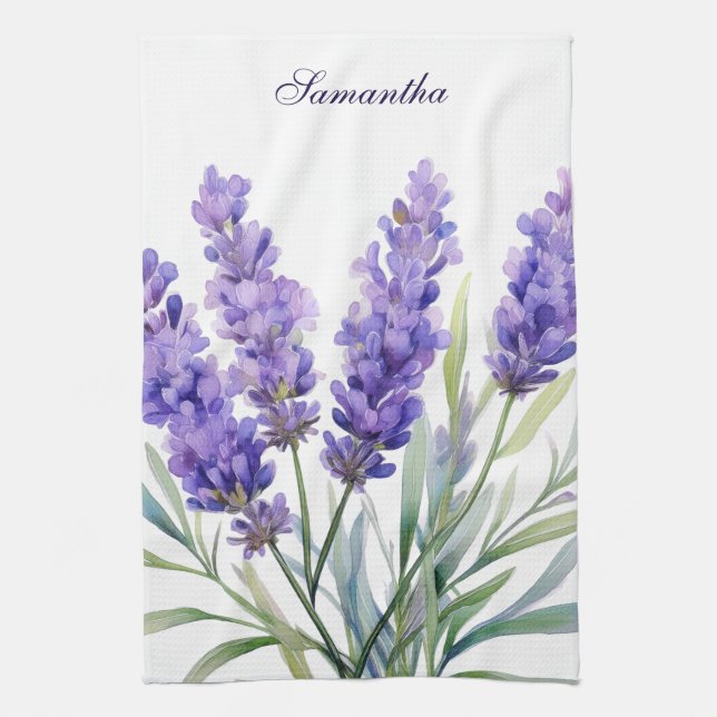 Watercolor Lavender Flowers Kitchen Towel (Vertical)