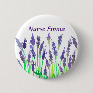 Watercolor Lavender Flowers Nurse Name Tag Button