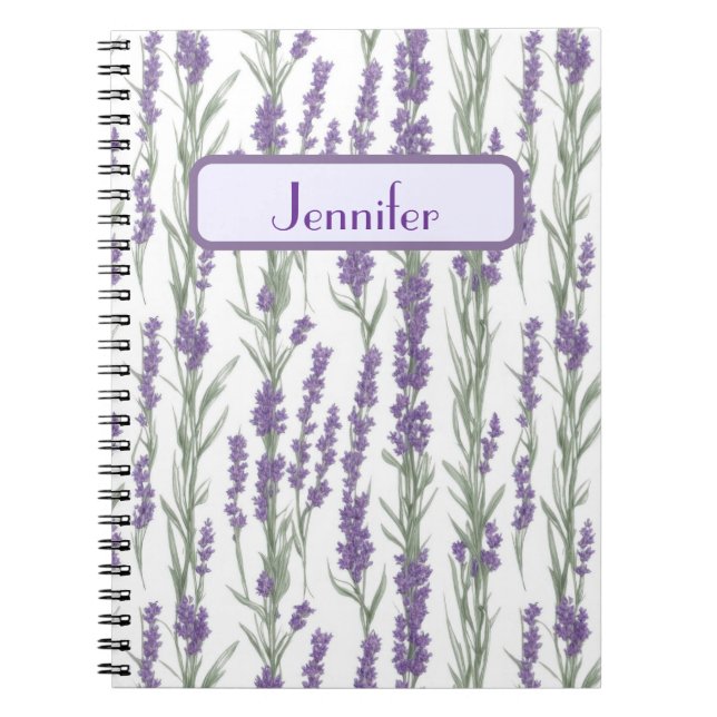 Watercolor Lavender Flowers Personalized Notebook (Front)