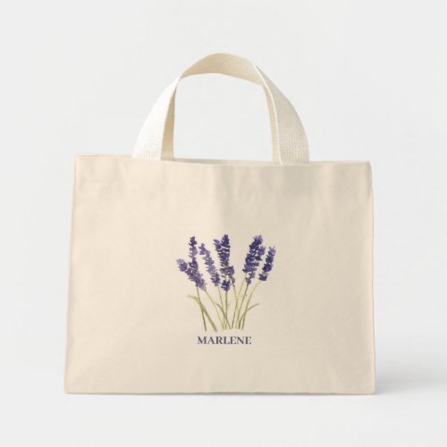 Watercolor Lavender Flowers Purple Floral Mini Tote Bag