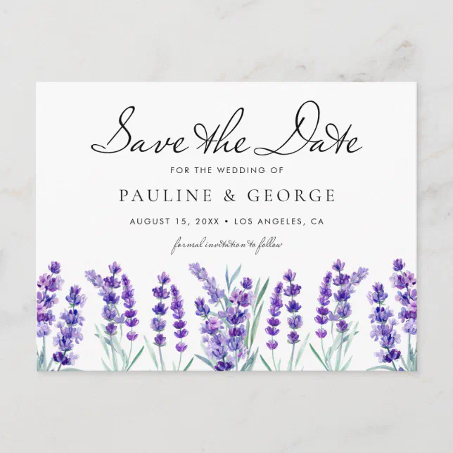 Watercolor Lavender Flowers Save the Date Postcard | Zazzle