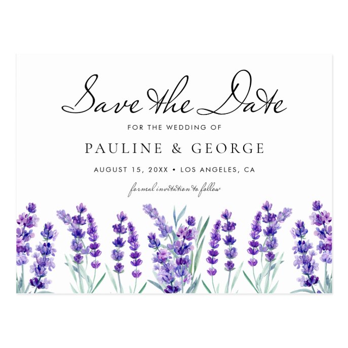 Watercolor Lavender Flowers Save the Date Postcard