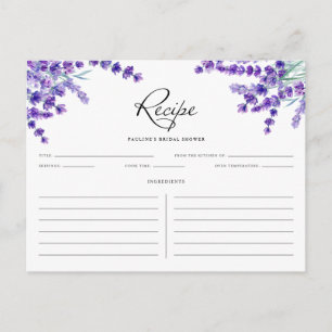Watercolor Lavender Flowers Spring Recipe Card
