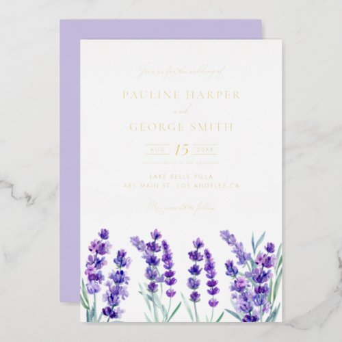 Watercolor Lavender Flowers Spring Wedding Foil Invitation
