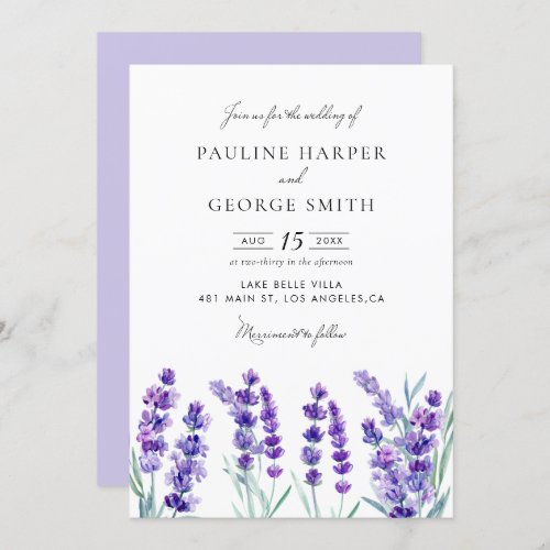 Watercolor Lavender Flowers Spring Wedding