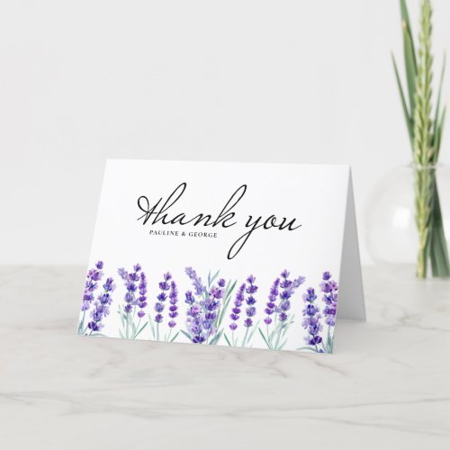 Watercolor Lavender  Flowers Spring Wedding Thank You Card