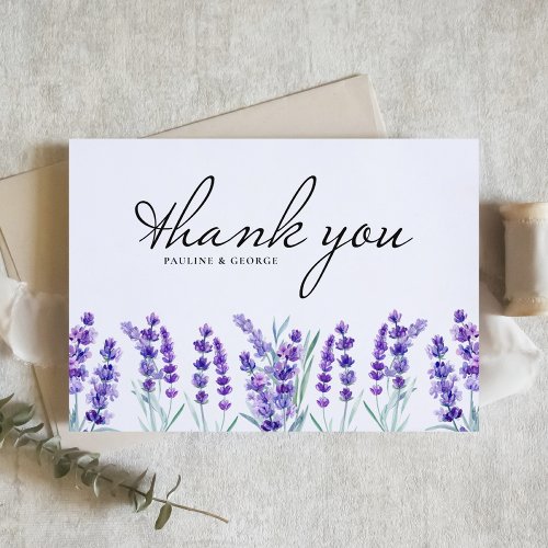 Watercolor Lavender Flowers Spring Wedding Thank You Card