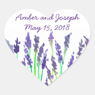 Watercolor Lavender Flowers Wedding Date Heart Sticker