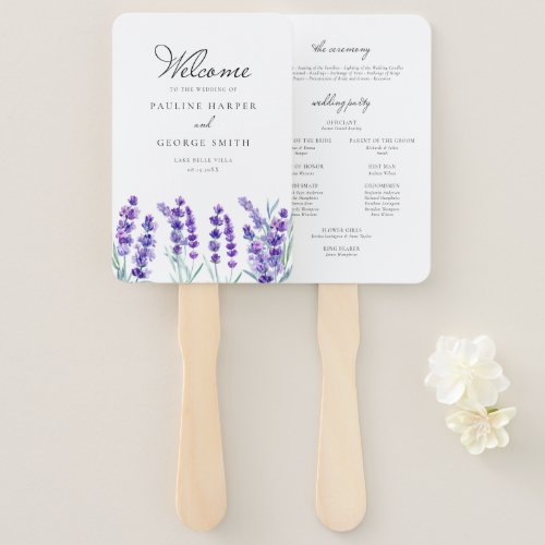 Watercolor Lavender Flowers Wedding Program Hand Fan