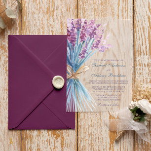 Watercolor Lavender Flowers Wedding Vellum Invitations