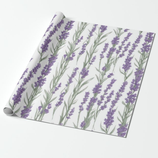 Watercolor Lavender Flowers Wrapping Paper (Unrolled)