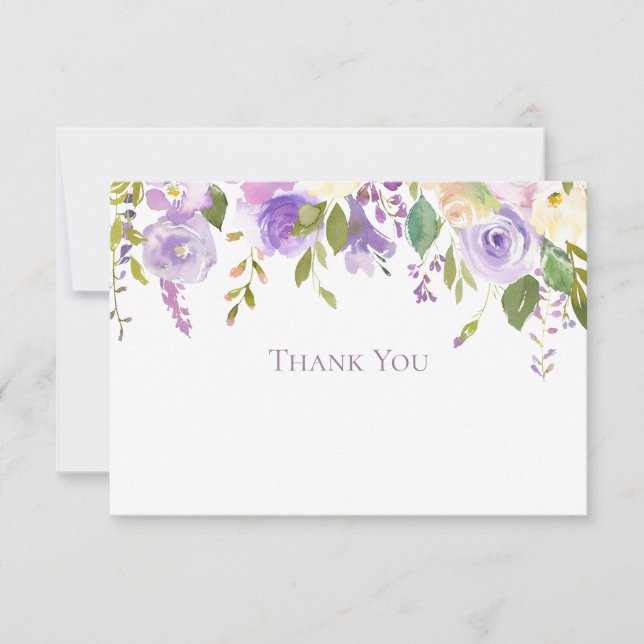 Watercolor Lavender Garden Flowers Thank You Card (Front)