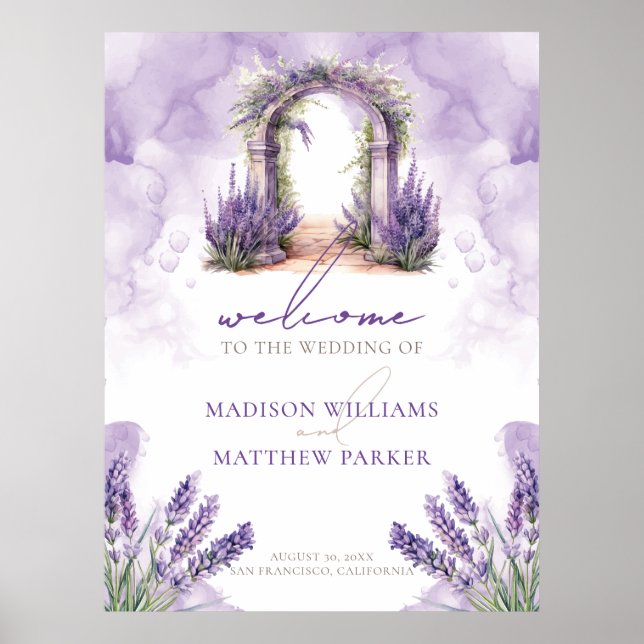 Watercolor Lavender Garden Wedding Welcome Poster (Front)