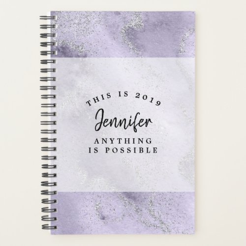 Watercolor Lavender Glitter Ombre Marble Planner - This elegant daily planner is designed to encourage more work/life balance by prompting you to organize every area of your life with gratitude and positivity in the middle of it all.  It is perfect for a busy individual, entrepreneur and lover of something out of the ordinary.