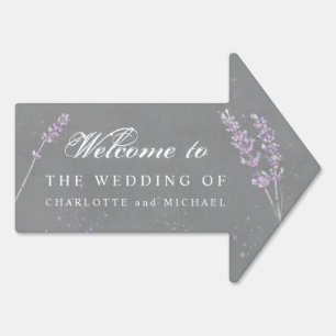 Watercolor lavender gray welcome wedding arrow sign