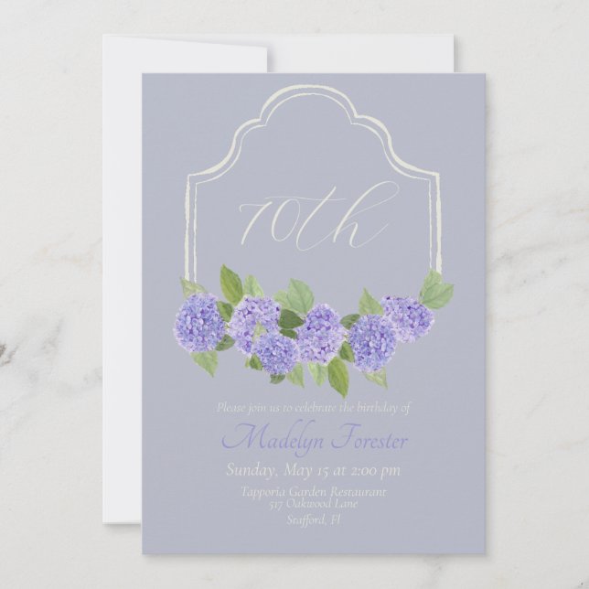 Watercolor Lavender Hydrangea 70th Birthday Invitation (Front)