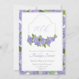 Watercolor Lavender Hydrangea 70th Birthday Invitation