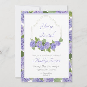 Watercolor Lavender Hydrangea Birthday Invitation