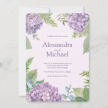 Watercolor Lavender Hydrangea Fern Leaves Wedding