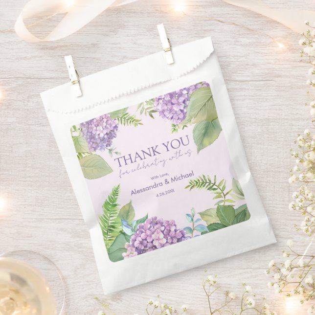 Watercolor Lavender Hydrangea Wedding Thank You Favor Bag (Clipped)