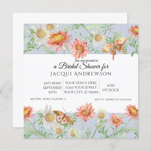 Watercolor Lavender Ivory Floral Bridal Shower Invitation