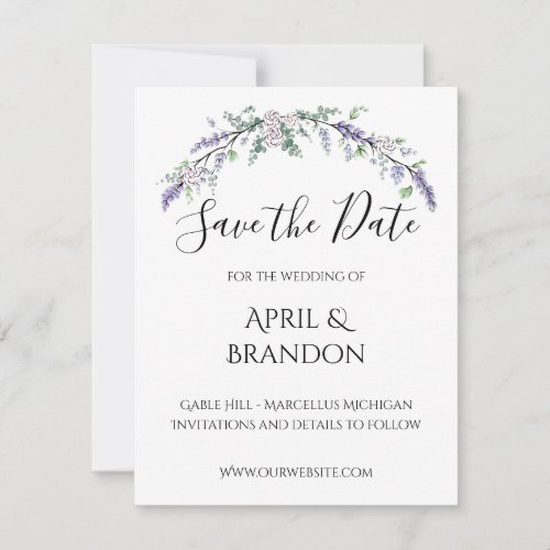 Watercolor Lavender Ivory Rose Eucalyptus Save The Date