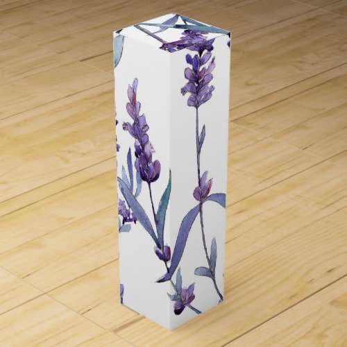 Watercolor Lavender On White Wine Box