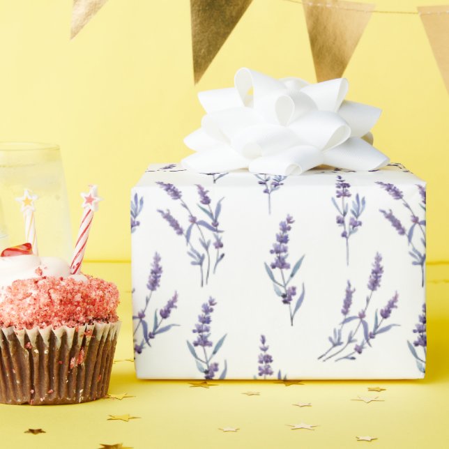 Watercolor Lavender On White Wrapping Paper (Birthday Party)
