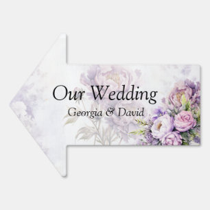 Watercolor Lavender Peony Romance Wedding Sign