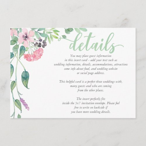 Watercolor Lavender Peony  Wedding DETAILS Card