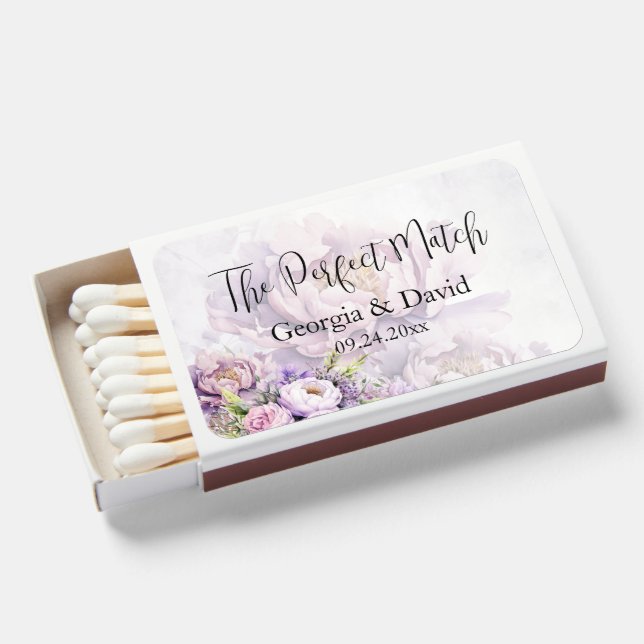 Watercolor Lavender Peony Wedding Matchboxes (Front Open)