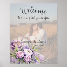 Watercolor Lavender Peony Wedding Welcome Photo